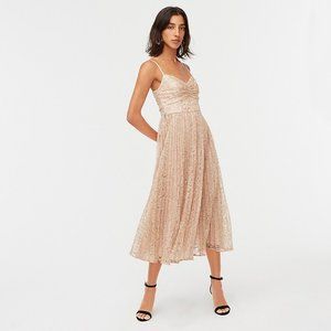 J Crew Pleated A-Line Midi Dress in Metallic Lace